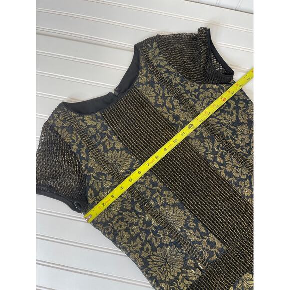 Anna Sui Nevan Dress Black & Yellow Floral Brocade Asymmetrical Mini Size 2 - Picture 4 of 8